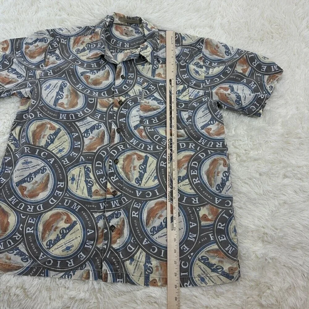 Vintage Columbia Red Drum Beer Short Sleeve Button Up‎ Shirt Large Men Fishing - Picture 7 of 8